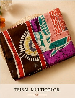 Tribal Multicolor — Pure Mulberry Silk Hand Batik Sari