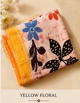 Yellow Floral — Pure Mulberry Silk Hand Batik Sari