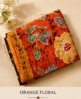 Orange Floral — Pure Mulberry Silk Hand Batik Sari