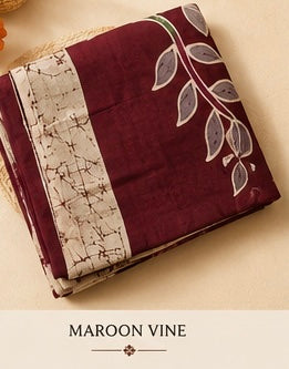 Maroon Vine — Pure Mulberry Silk Hand Batik Sari
