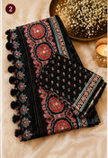 Black Ajrak Semi Modal Saree with Mirror Work (Paisley Pallu)