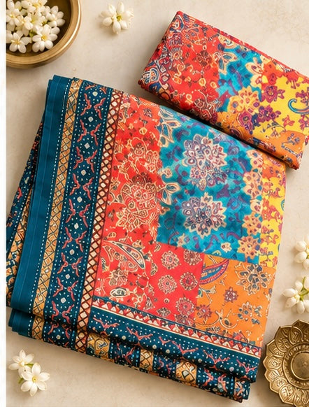 Mirrored Ajrak Semi-Modal Saree
