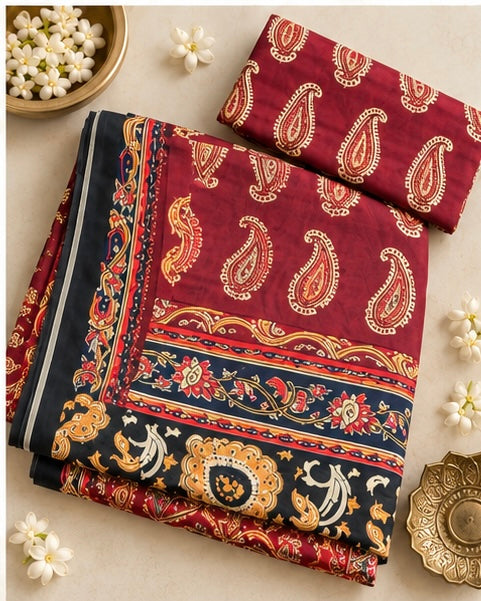 Mirrored Ajrak Semi-Modal Saree