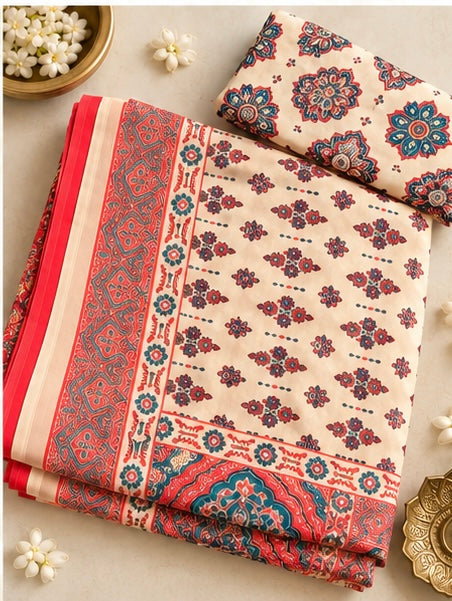 Mirrored Ajrak Semi-Modal Saree