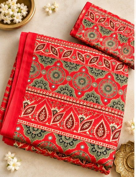 Mirrored Ajrak Semi-Modal Saree