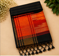 Black & Orange Temple Raw Silk Blend Saree