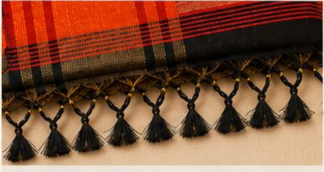 Black & Orange Temple Raw Silk Blend Saree