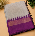 Grey & Purple Temple Raw Silk Blend Saree