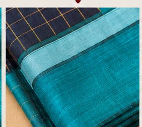 Navy & Teal Raw Silk Blend Saree