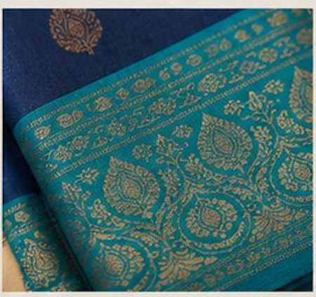Navy & Teal Zari Raw Silk Blend Saree