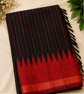Black & Red Temple Raw Silk Blend Saree