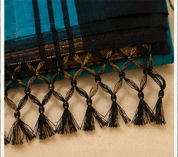 Black & Turquoise Temple Raw Silk Blend Saree