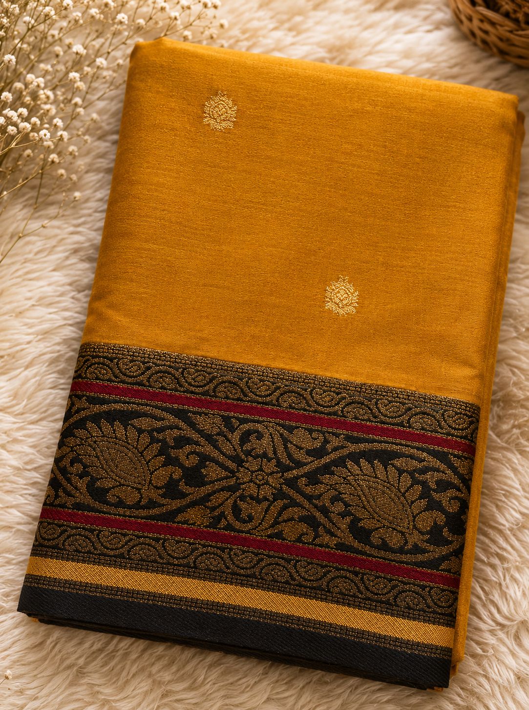 Mustard Yellow Semi Silk Kanjeevaram