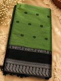 Green Silk-Cotton with black and silver zari temple border