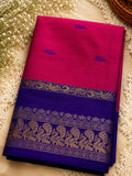 Magenta Pink Silk-Cotton with purple border and peacock motifs