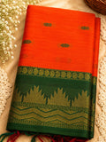Orange Silk-Cotton with green and gold mango border