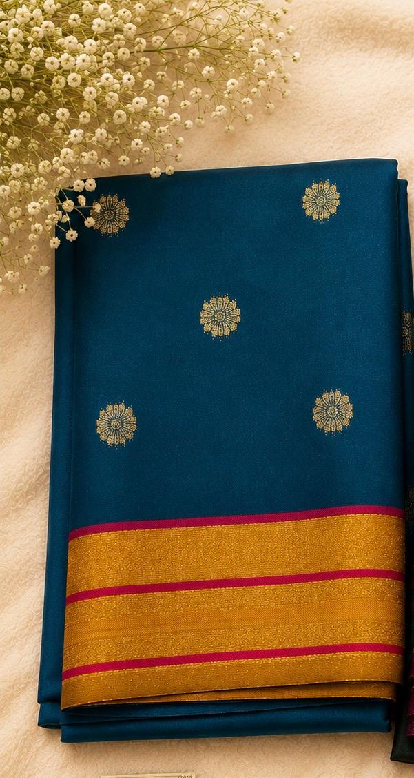 Peacock Teal Blue semi Silk