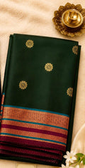 Deep Bottle Green semi silk Kanjeevaram