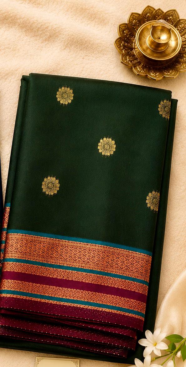 Deep Bottle Green semi silk Kanjeevaram