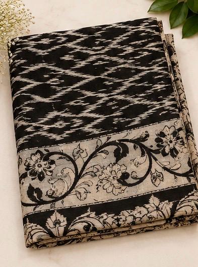 Sico Kalamkari Saree — Black & Off-White