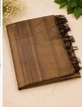 Bronze Semi Raw Silk Saree — Gold Zari Stripes