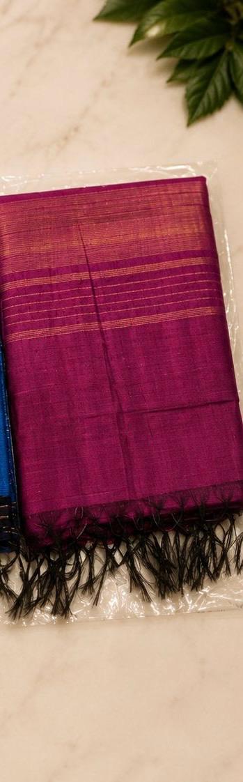 Maroon Semi Raw Silk Saree — Gold Stripes