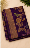 Purple Tussar Georgette Saree — Gold Zari Florals & Meenakari