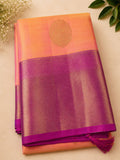 Salmon-Peach Kanjeevaram Saree Pure Silk with Rani Pink Border