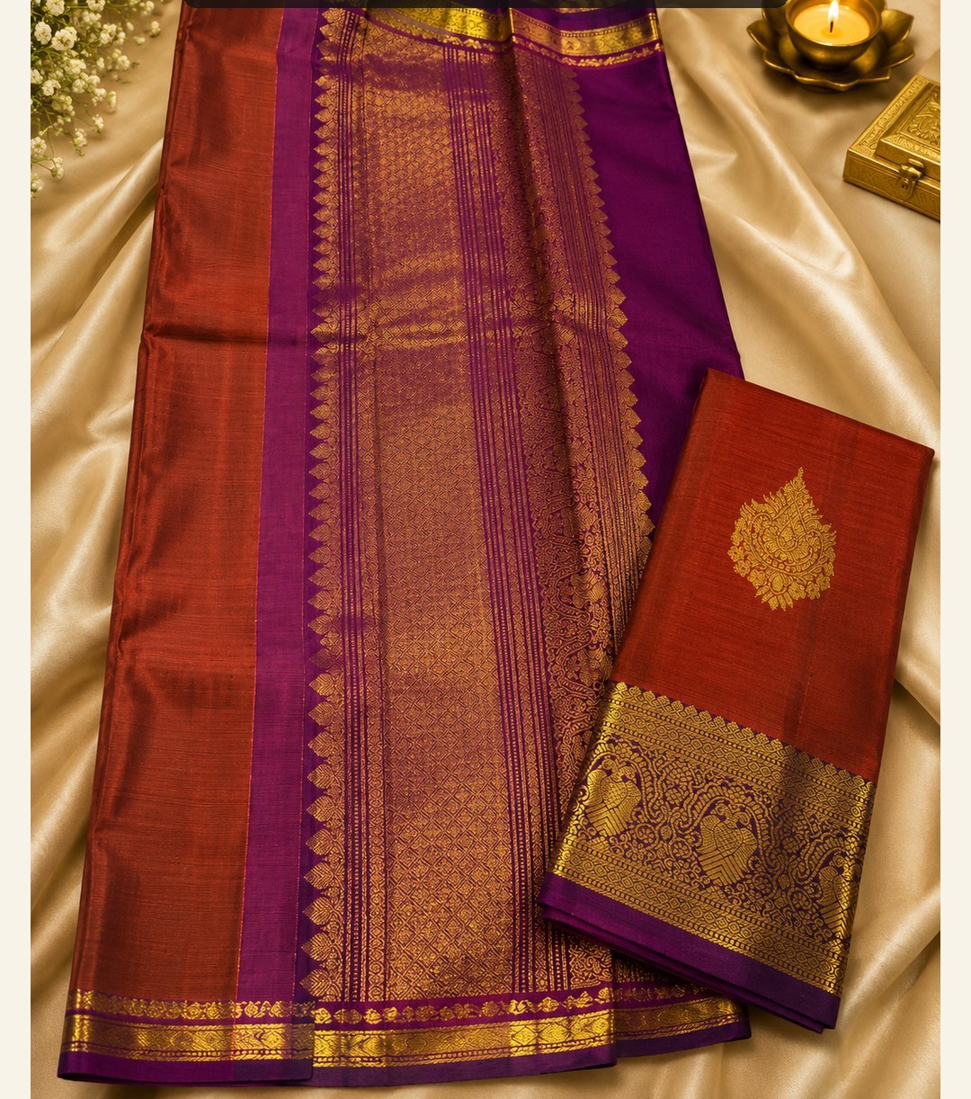 Oxblood (Arakku) Pure Kanjeevaram Silk with Korvai border