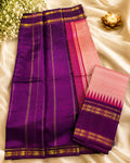 Blush pink Kanjeevaram Silk with Royal purple Korvai border